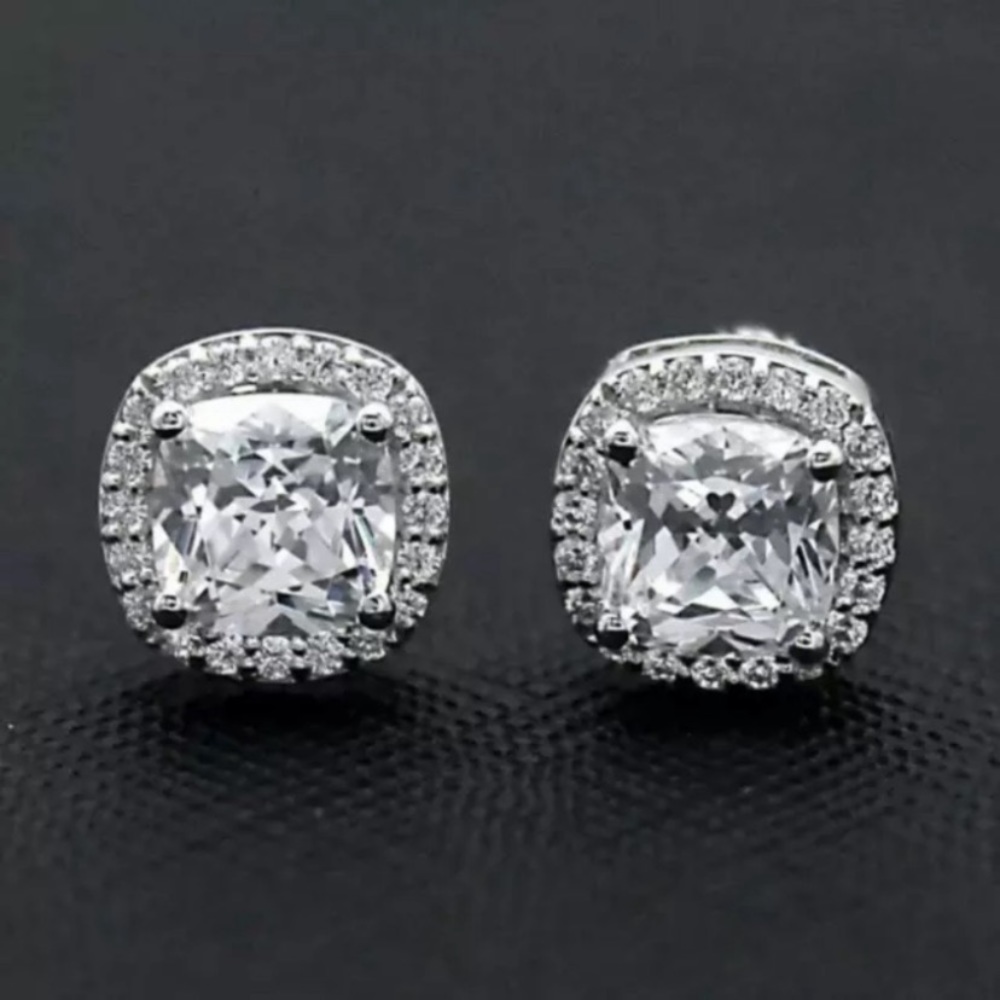 3.66 ct. t.w. Each Cushion & Round Cut VVS1 Diamond Halo Earrings